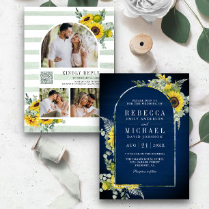 Invitation Sunflower Eucalyptus Arch Code QR Marine Mariage