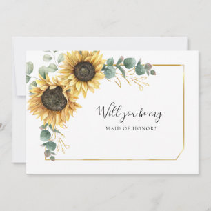 Invitation Sunflower Eucalyptus Be My Maid of Honor Card