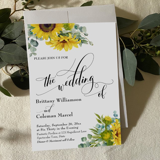 Invitation Sunflower Eucalyptus Calligraphie Le Mariage De (Créateur téléchargé)