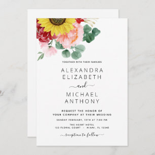 Invitation Sunflower Eucalyptus Country Watercolor Mariage