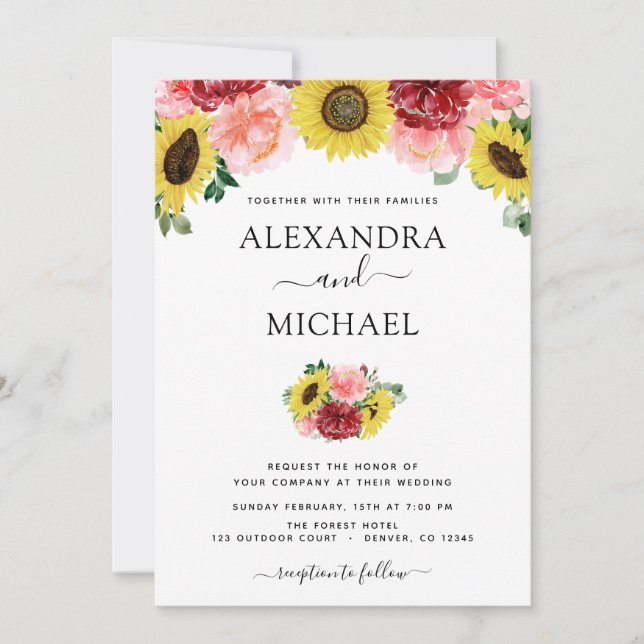 Invitation Sunflower Eucalyptus Country Watercolor Mariage (Devant)