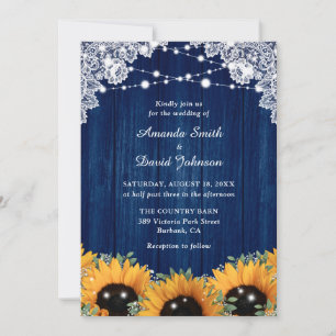 Invitation Sunflower Eucalyptus Dentelle de bois Marine Maria