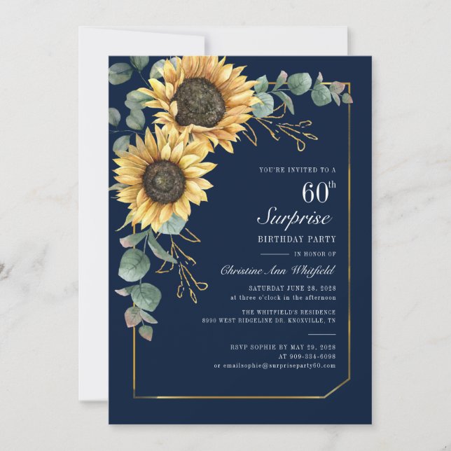 Invitation Sunflower Eucalyptus floral Script 60e anniversair (Devant)