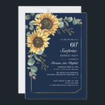 Invitation Sunflower Eucalyptus floral Script 60e anniversair<br><div class="desc">Eucalyptus Sunflower Script 60th Birthday Invitation vous pouvez facilement customiser avec les détails de votre fête en cliquant sur le bouton "Personnaliser". Avec un cadre géométrique en feuille d'or et une typographie moderne,  il est succulent et jaune vif.</div>