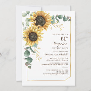 Invitation Sunflower Eucalyptus floral Script 60e anniversair