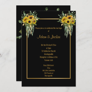 INVITATION SUNFLOWER EUCALYPTUS GOLD TRIM ÉLÉGANT MARIAGE 2