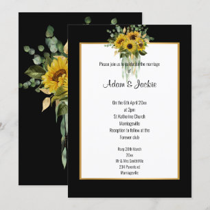 INVITATION SUNFLOWER EUCALYPTUS GOLD TRIM ÉLÉGANT MARIAGE NOI