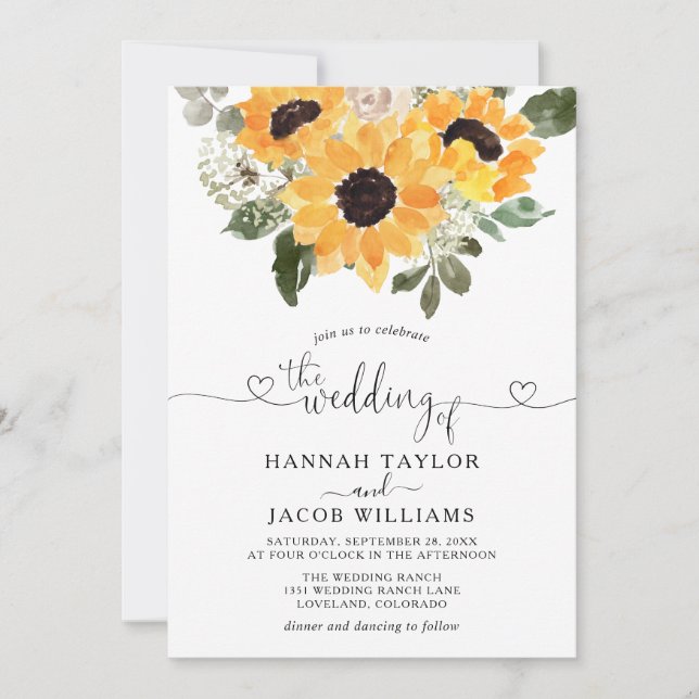 Invitation Sunflower Eucalyptus Greenery Wedding  (Devant)