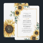 Invitation Sunflower Eucalyptus Mariage botanique<br><div class="desc">Faire-part de mariage géométrique de l'Eucalyptus floral de tournesol. Créez une carte de Faire-part de mariage moderne Sunflower Floral Budget avec ce modèle mignon avec un beau bouquet fleuri rustique, cadre d'effet or géométrique, avec une typographie simple et moderne. CONSEIL : Des cartes de suite mariage comme RSVP, des programmes...</div>