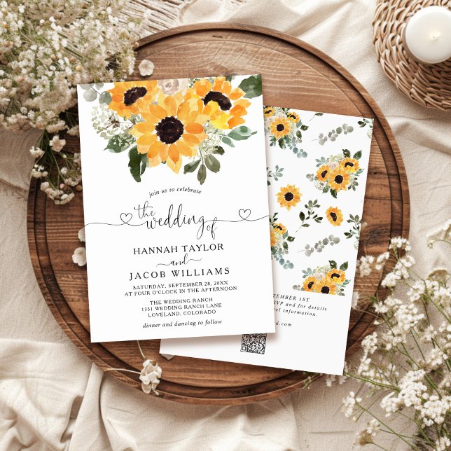 Invitation Sunflower Eucalyptus QR Code RSVP Mariage (Créateur téléchargé)