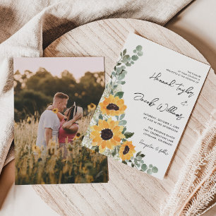 Invitation Sunflower Eucalyptus Rustic Photo Mariage