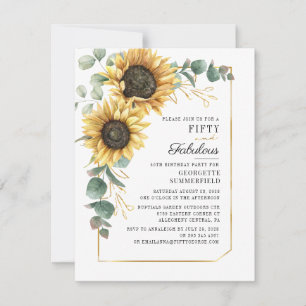 Invitation Sunflower Eucalyptus Vert Script 50e anniversaire