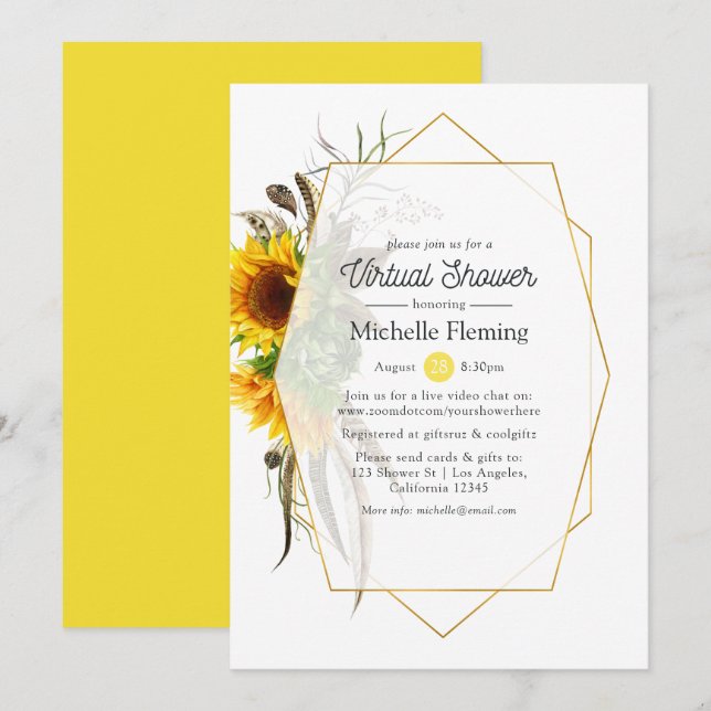 Invitation Sunflower Géométrique Bride virtuelle ou Baby show (Devant / Derrière)