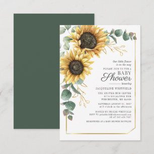 Invitation Sunflower Girl Baby shower Eucalyptus géométrique
