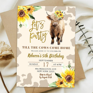 Invitation Sunflower Highland Cow Farm Girls Anniversaire