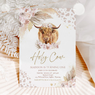 Invitation Sunflower Holy Cow I'm One Highland Cow Birthday