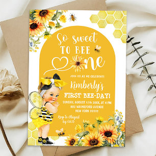 Invitation Sunflower Honey Blonde Girl First Bee Day Annivers