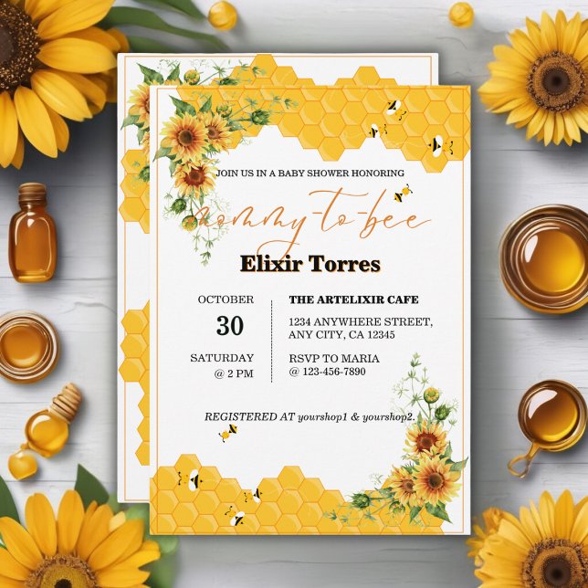 Invitation Sunflower Honeycomb Baby shower de la mère à l'abe (Créateur téléchargé)