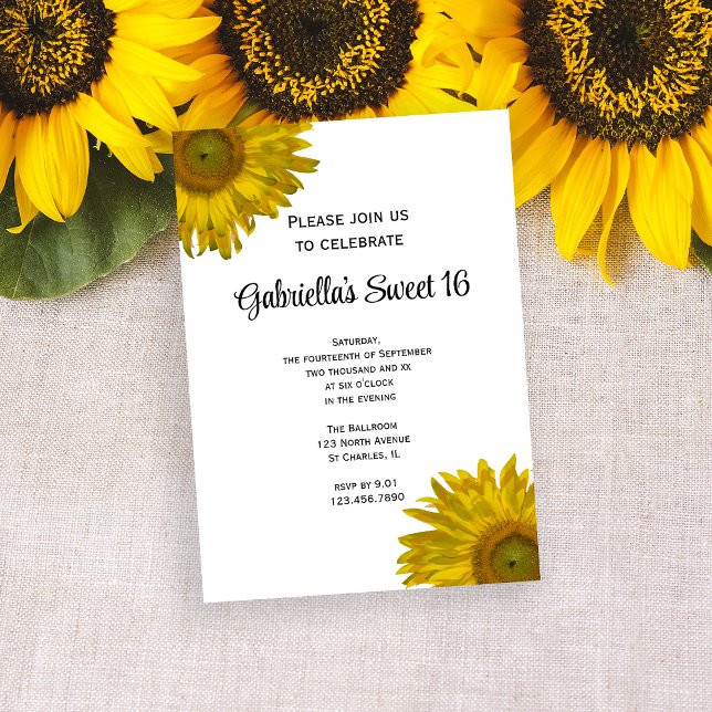 Invitation Sunflower Jaune Douce 16 Anniversaire (Créateur téléchargé)