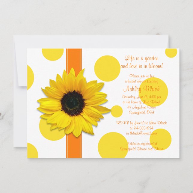 Invitation Sunflower Jaune Orange Polka Dot Fête des mariées (Devant)