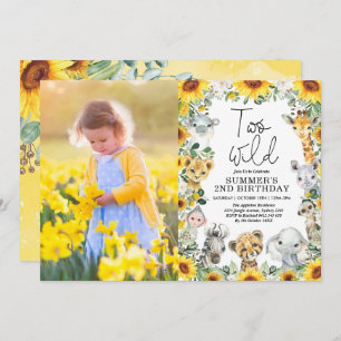 Invitation Sunflower Jungle Safari Deux photos d'anniversaire