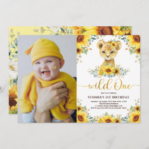 Invitation Sunflower Lion Cub Wild Un 1er anniversaire Photo