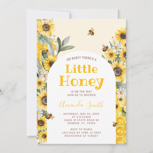 Invitation Sunflower Little Honey Bee Baby shower (Devant)