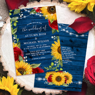 Invitation Sunflower Marine bleu Rose rouge Russe Mariage en 