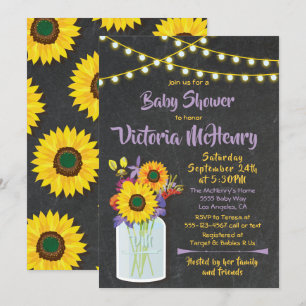 Invitation Sunflower Mason Jar Chalkboard Baby shower