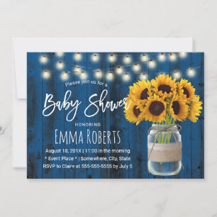 Invitation Sunflower Mason Jar Russe Marine Baby shower bleu