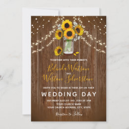 Invitation Sunflower Mason Jar Rustic Barne Mariage en bois