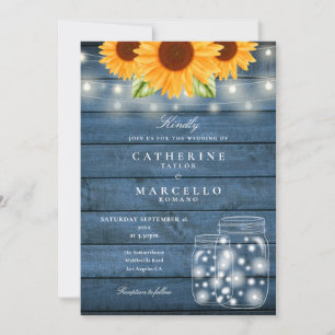 Invitation Sunflower Mason Jar Rustique String Lights Mariage