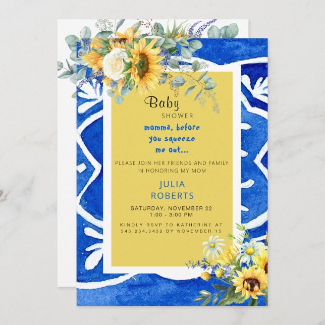 Invitation Sunflower Méditerranéenne Perspective bébé Douche (Devant / Derrière)