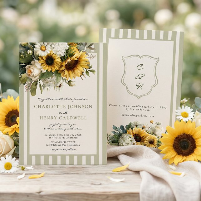 Invitation Sunflower Monogram Crest Wedding  (Créateur téléchargé)