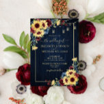 Invitation Sunflower Navy Bleu Bourgogne Bois Mariage Floral<br><div class="desc">Créez la faire-part de mariage parfaite avec ce tournesol chaud, tendance, bleu marine et bordeaux aquarelle motifs floraux, arrière - plans de bois bordeaux et bleu marine, lumières à cordes douces et typographie manuscrite. Contacter le concepteur pour les produits correspondants. Merci tellement pour soutenir notre petite entreprise, nous l'apprécions vraiment!...</div>