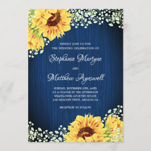 Invitation Sunflower Navy Blue Babys Respiration Mariage
