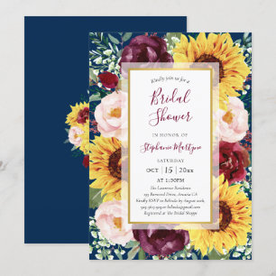 Invitation Sunflower Navy Blue Burgundy Gold Fête des mariées