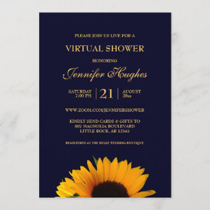Invitation Sunflower Navy Blue Virtual Douche