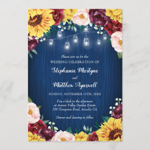 Invitation Sunflower Navy Mason Jars Floral Mariage
