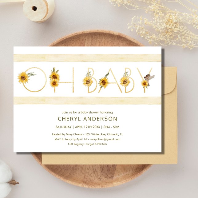 Invitation Sunflower Oh Baby Baby shower Party (Sunflower Oh Baby Baby Shower Party Invitation)