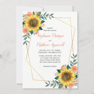 Invitation Sunflower Peach Rose moderne Mariage géométrique