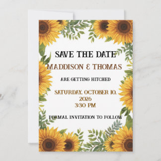 Invitation Sunflower Personalised Wedding Save The Date Card