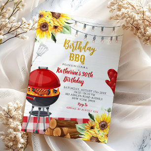 Invitation Sunflower Red En vichy Jardin Bbq Anniversaire