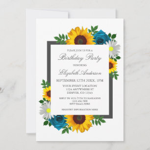 Invitation Sunflower Rose Daisy Floral Anniversaire