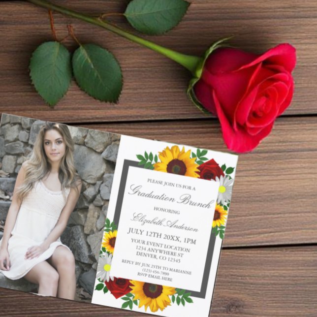 Invitation Sunflower Rose Daisy Floral Graduation Brunch (Créateur téléchargé)