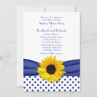 Invitation Sunflower Royal Blue White Polka Mariage