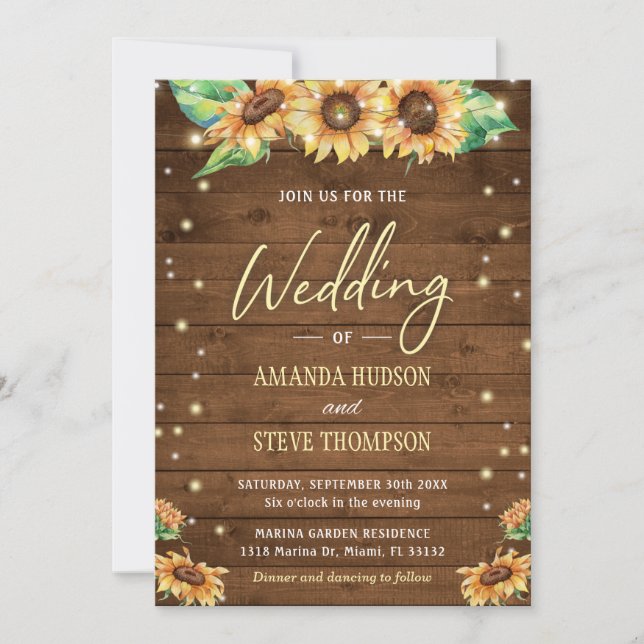 Invitation Sunflower Rustic Mariage Fall Jote Elegant Country (Devant)