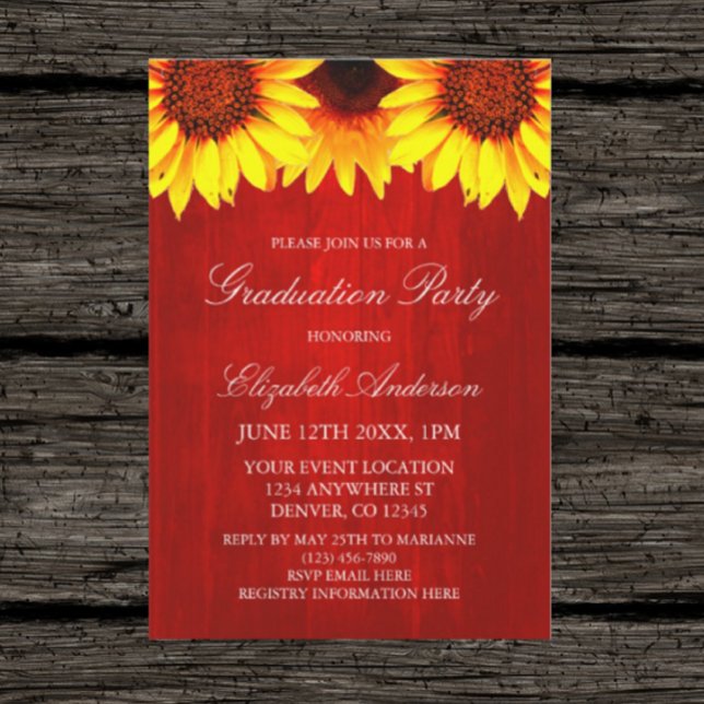 Invitation Sunflower Rustic Wood Graduation Party (Créateur téléchargé)