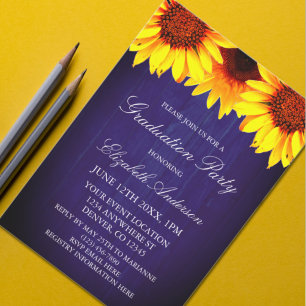 Invitation Sunflower Rustic Wood Graduation Party