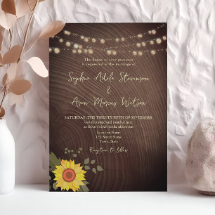 Invitation Sunflower Rustic Wood String Mariage